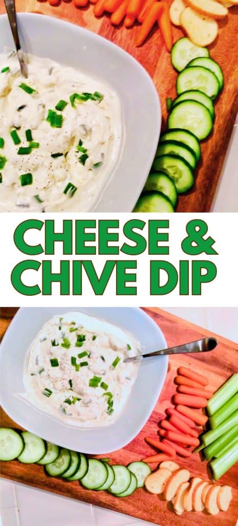 Cheese and Chive Dip in bowl with fresh veggies.