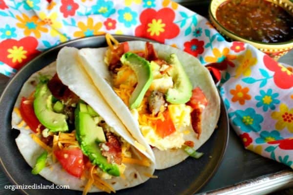 Southwestern Bacon Sausage Breakfast Tacos - Organized Island