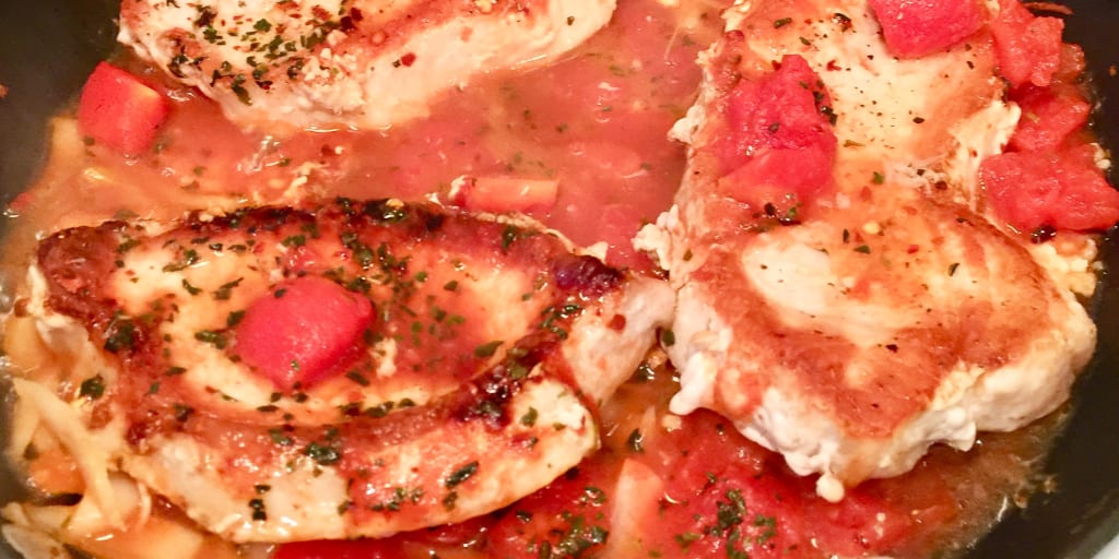 Skillet Pork Chops with Tomatoes - Organized Island