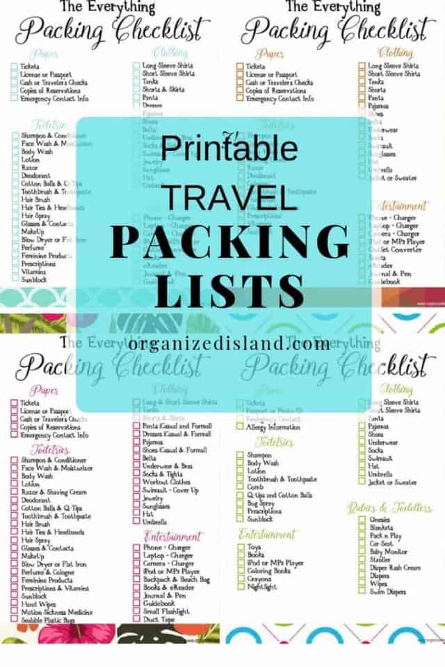 travel packing list printables organized island