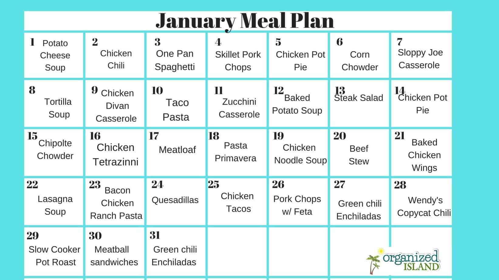 Budget Meals for January - Organized Island
