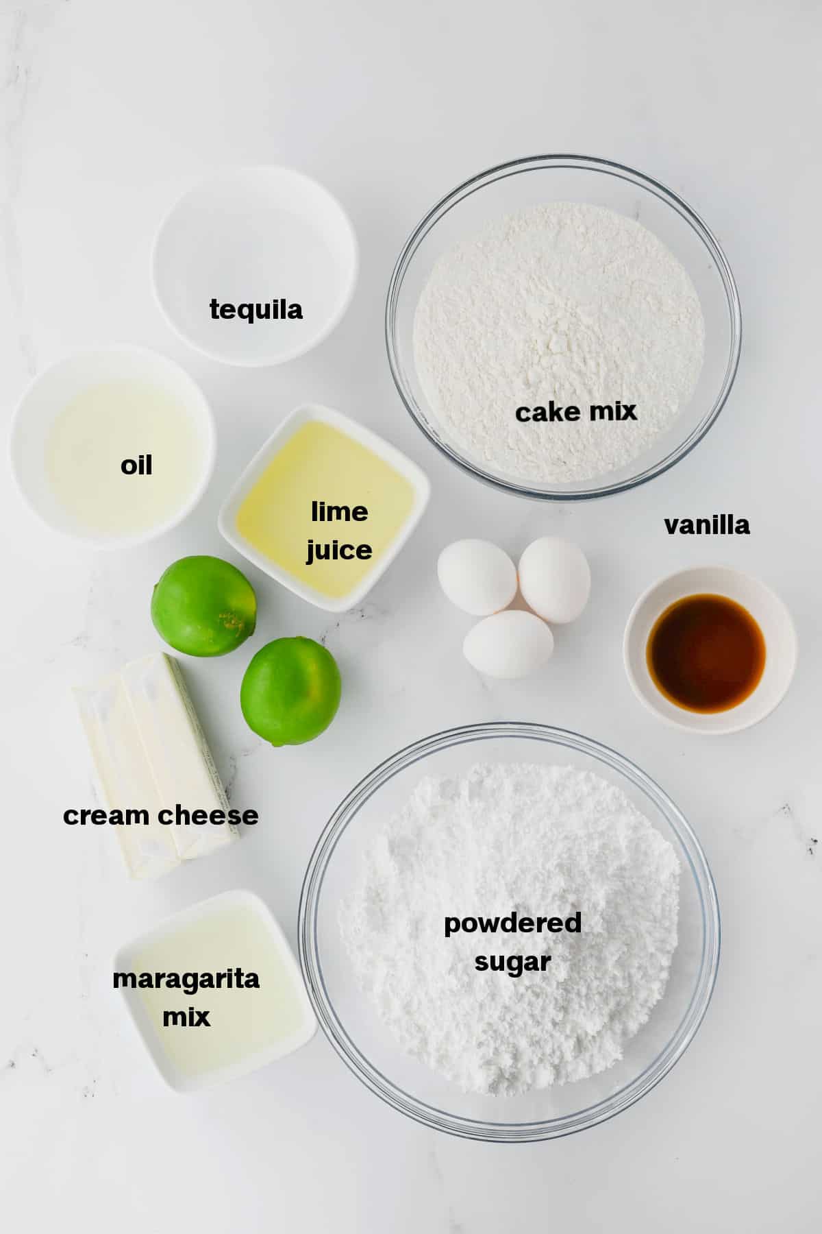 Tequila Cupcakes Recipe Ingredients on counter.
