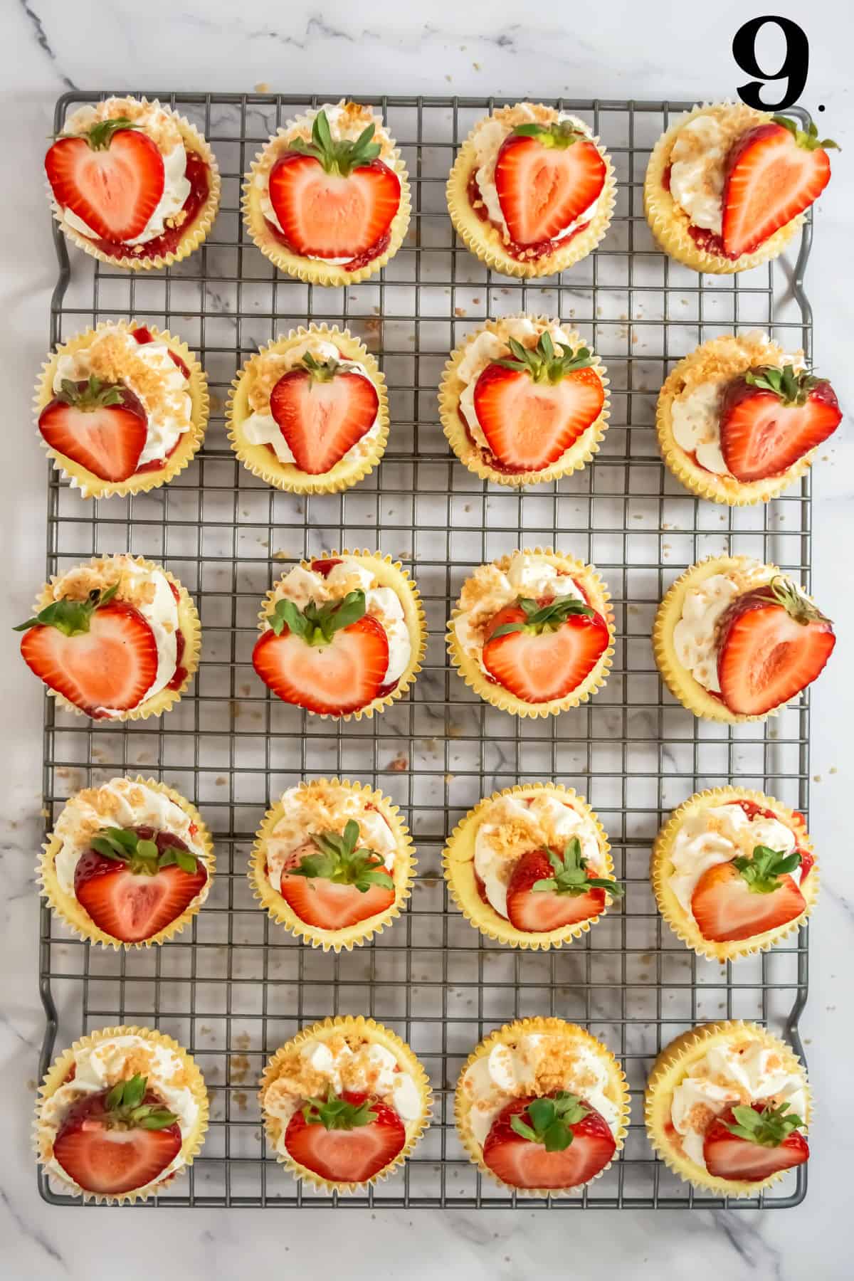 How to Make Strawberry Crunch Mini Cheesecakes - Step 9 - adding strawberry slice.