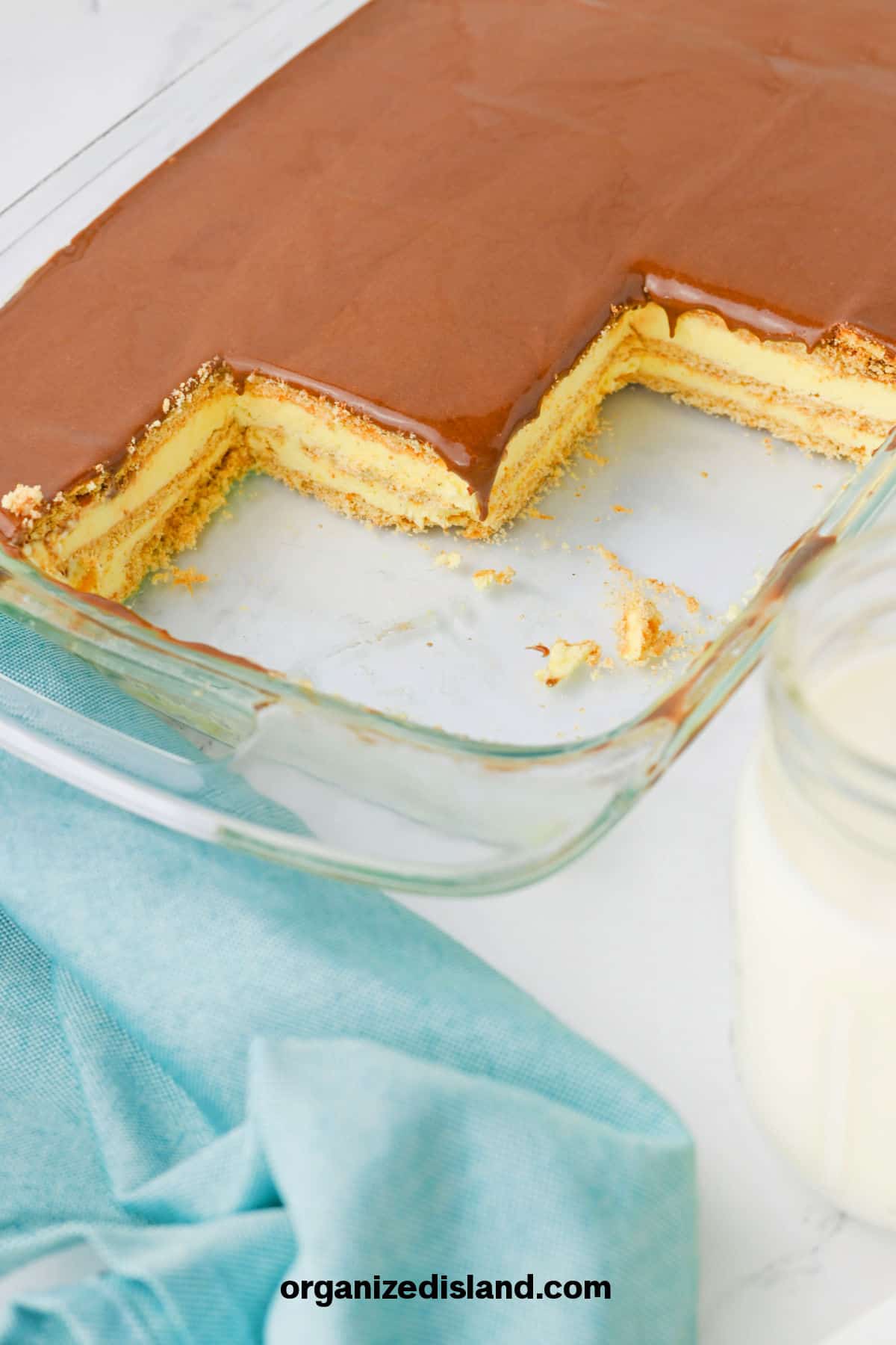 No Bake Eclair Cake in pan.