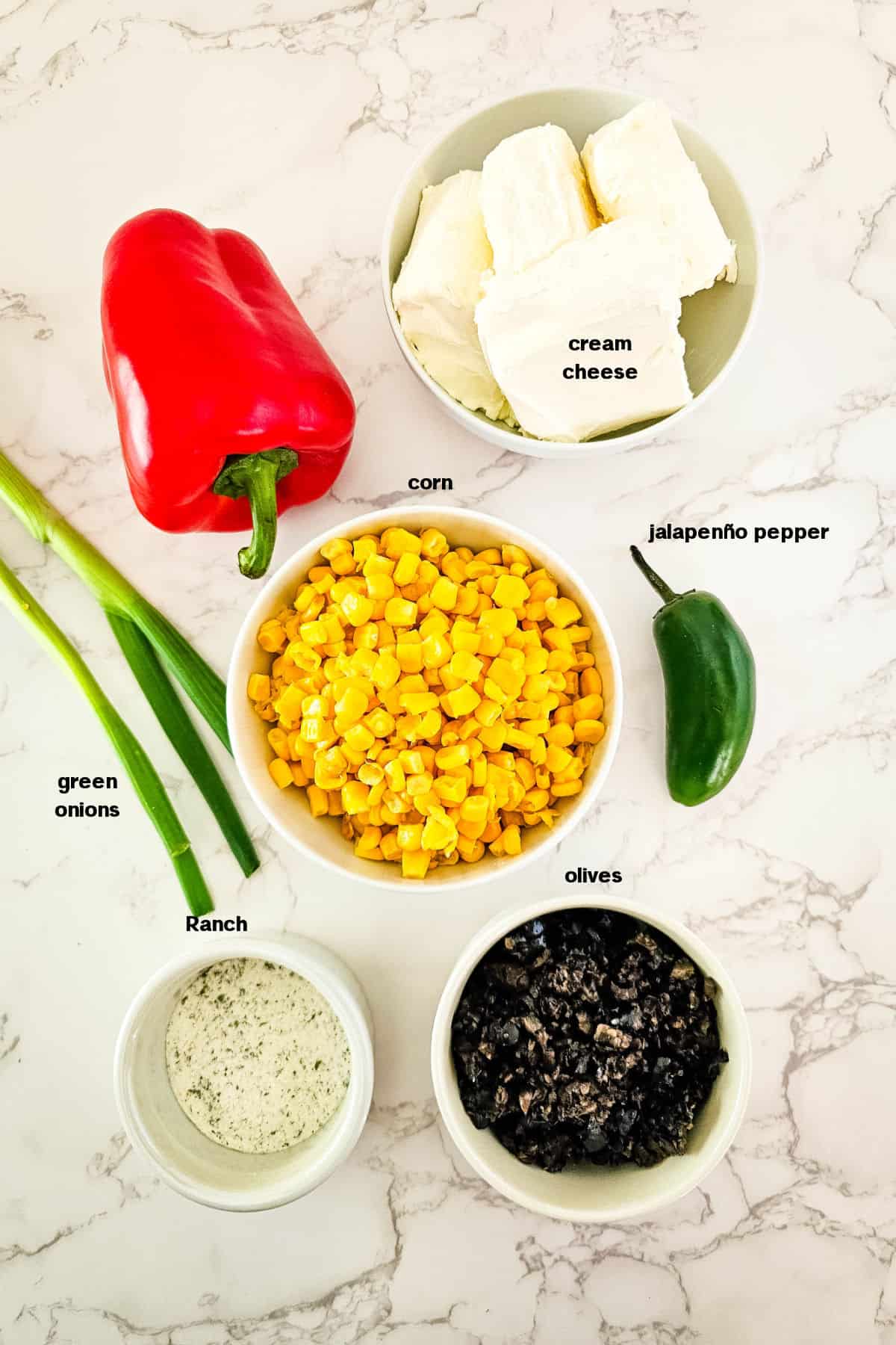 Poolside Dip Ingredients on counter.