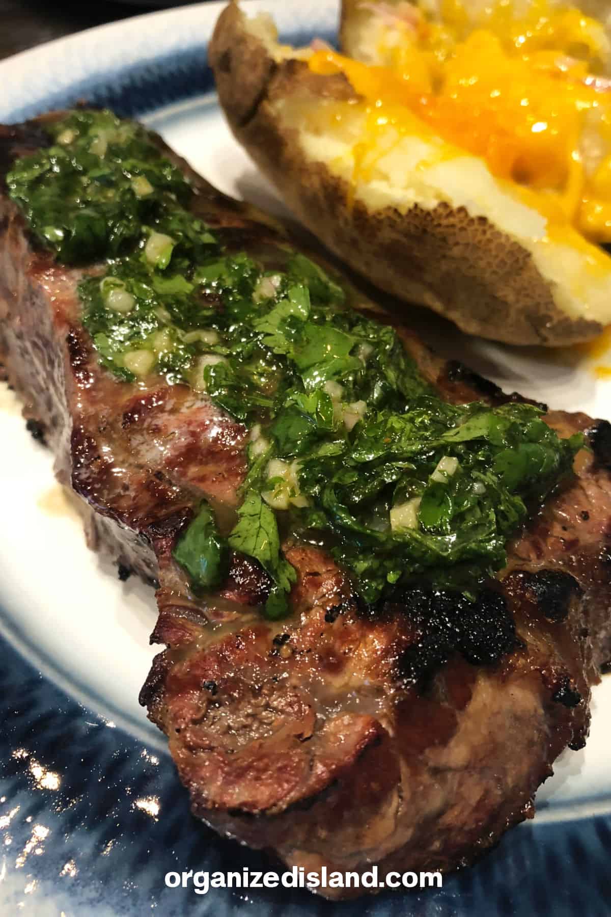 Chimichurri Sauce with Cilantro on steak.