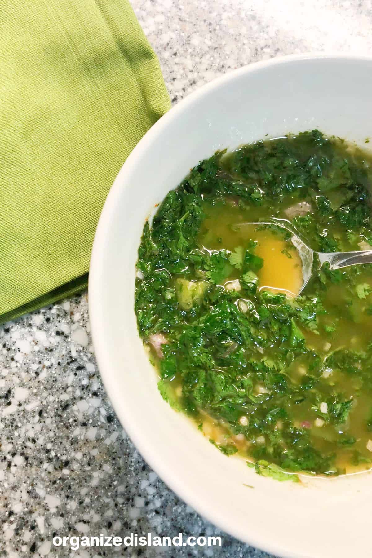 Cilantro chimichurri Sauce in bowl.