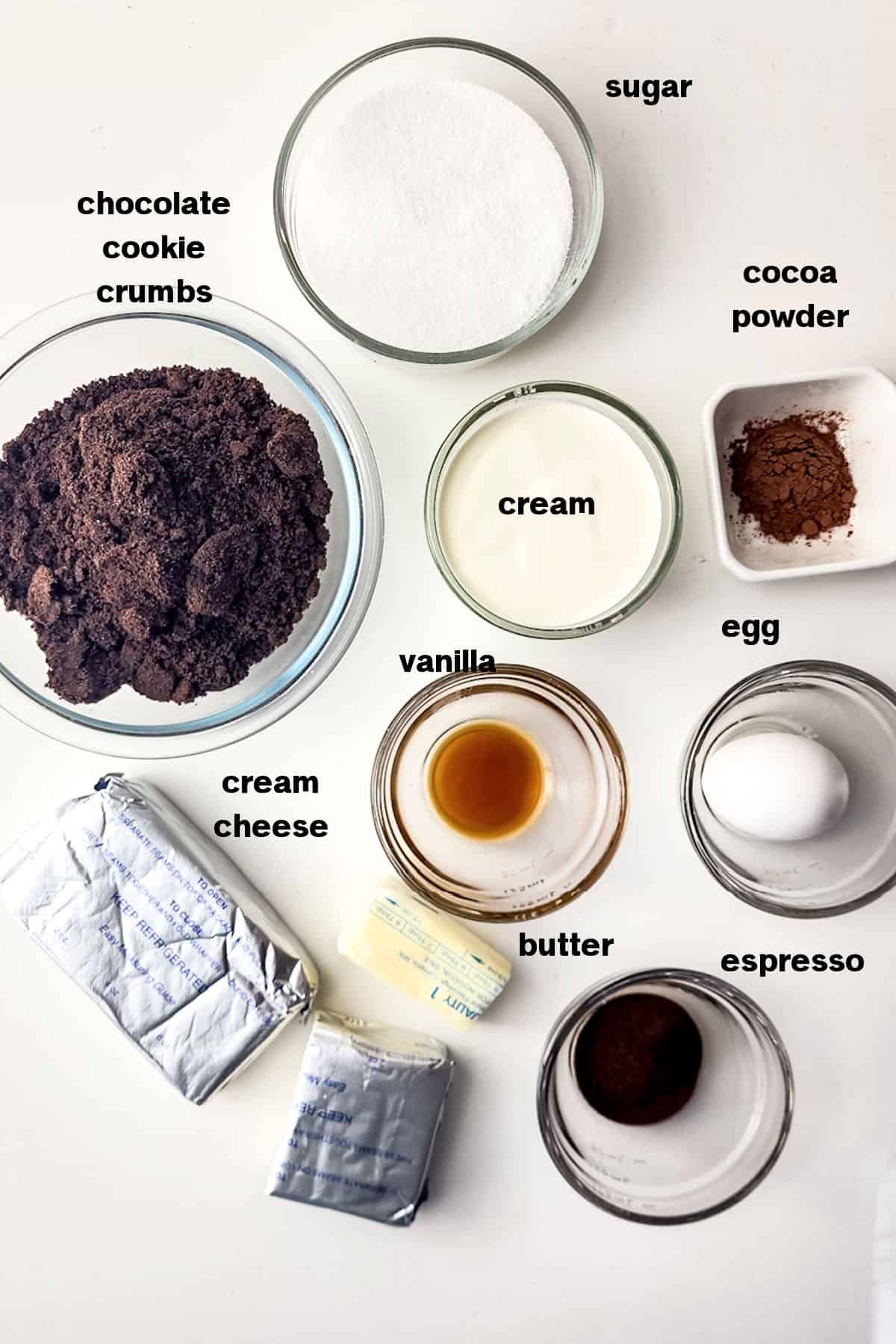 Chocolate Swirl Cheesecake Ingredients on counter.