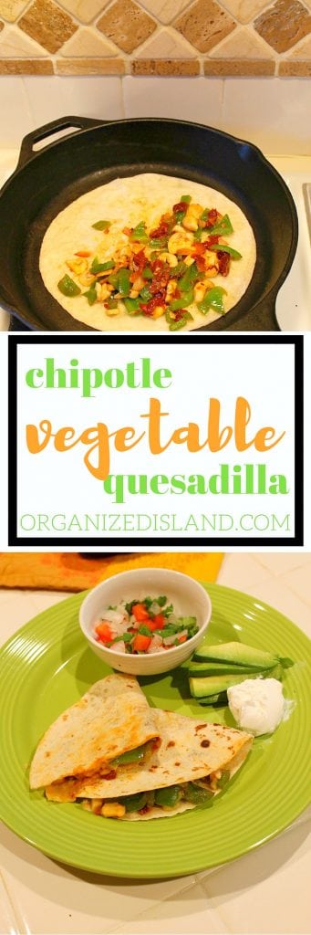 When you need a really quick dinner idea, this is it. Vegetable quesadillas in a mild chipotle sauce. Ready in minutes!